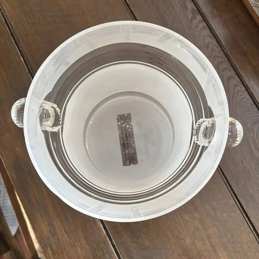 Vintage FTD Commemorative Millennium Ice Bucket Frosted Glass Scroll Handles 2qt